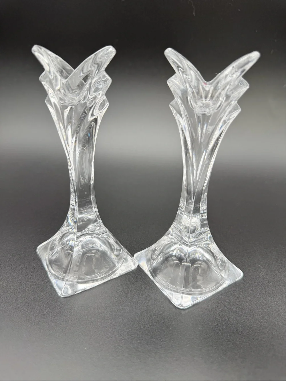 Vintage Mikasa Art Deco Lead Crystal Taper Candle Holders – Pair
